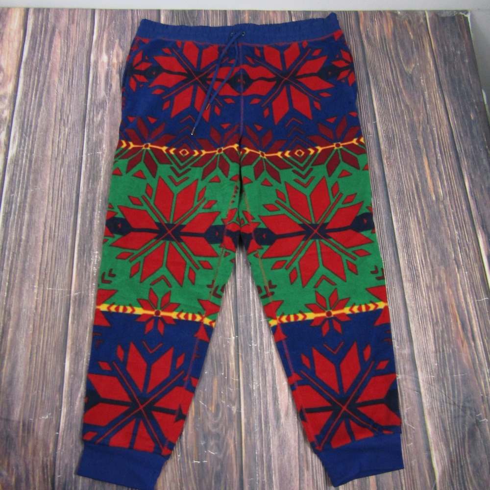 Ralph Lauren Pants Mens 2XL Blue Green Red Snowflake Fleece Jogger Lounge Winter